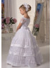 Short Sleeves White Lace Tulle Floor Length Flower Girl Dress